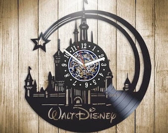 Disneyworld Wall Clock made from Vinyl Record, Girl Room Wall Decor, Housewarming Gift for Kids, Modern Large Wall Art