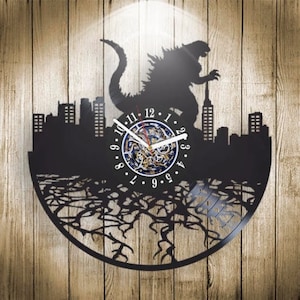 Movie Monsters Wall Clock made from Vinyl Record, Unique Bedroom Wall Art, Christmas Gifts for Men, Modern Home Decor Accessories