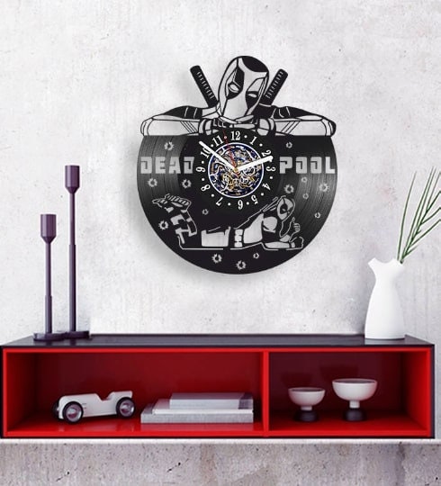 Deadpool Wall Clock Made From Vinyl Record, Unique Marvel Decor ...