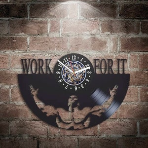 GYM Motivation Wall Clock made from Vinyl Record, Unique Decor Idea for Bedroom, Birthday Gift for Him, Wall Hangings Art