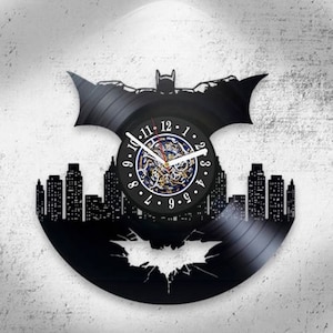 Superhero Movie Wall Clock made from Vinyl Record, DC Comics Boys Room Decor, Birthday Gift for Son, Original Wall Art