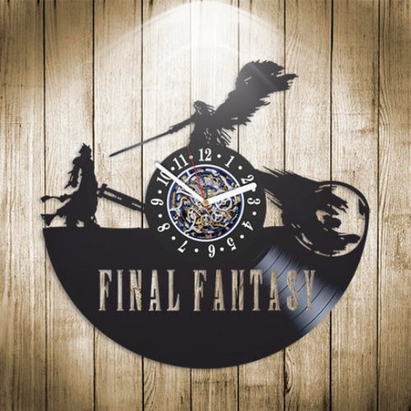 Horloge murale Final Fantasy en vinyle, art mural unique pour chambre à coucher, cadeaux de Noël pour joueurs, décoration vintage