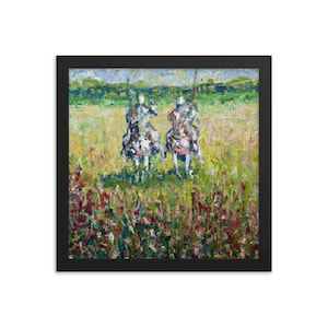2 Knights Riding in a field Impressionism Wall Art, Home and Office Decorative Art