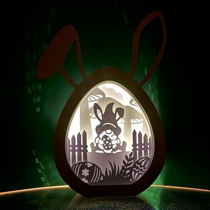 Lanterna di carta a forma di gnomo coniglietto pasquale - Lanterna di carta fai da te Shadow box SVG Download digitale - Decorazioni pasquali, regali, centrotavola - Scheda a strati 3D