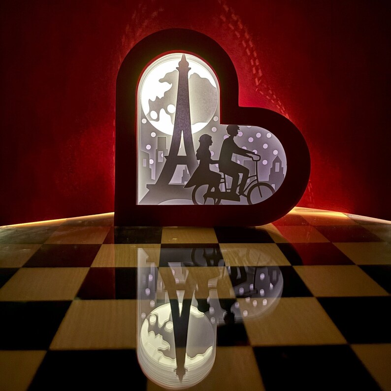 Romantic Tandem Ride Heartshaped Paper Lantern Shadow Box SVG Digital