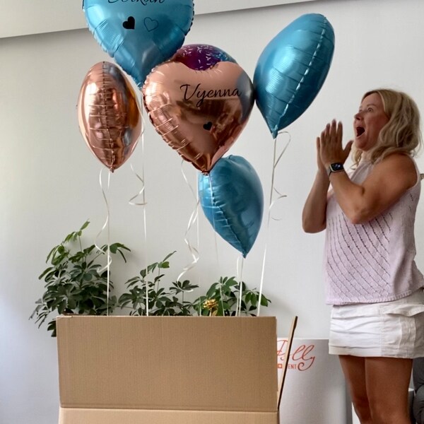 Ballon Grüße, Surprise-Box mit Luftballons,  Überraschungsbox Box XXL 60*50*50 cm mit Herz Ballon