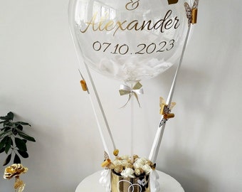 Hochzeitsgeschenk Paar|Hochzeitsgeschenk mit Rosen und Pralinen|Geschenkballon mit Federn/Namen|perfektes Hochzeitsgeschenk| Hochzeit Ballon