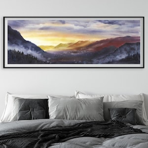 Purple Mountain Sunset Canvas Print: Panoramic Landscape Wall Art