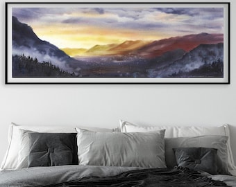 Purple Mountain Sunset Canvas Print: Panoramic Landscape Wall Art