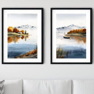 Lake House Wall Art - Fall Tree Prints, Gallery Wall Decor, Autumn Nature Art Prints Set of 2