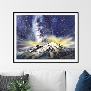 Stampa su tela e carta artistica della Via Lattea - Decorazione da parete con montagna nella notte stellata