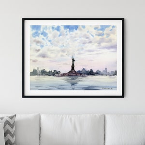 Statue of Liberty Watercolor Print: New York City Skyline Art