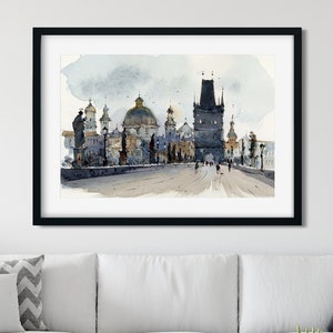 Prague Art Print, Czech Wall Art, Charles Bridge, Travel Poster, Gift Idea, Watercolor Painting, Europa Architecture