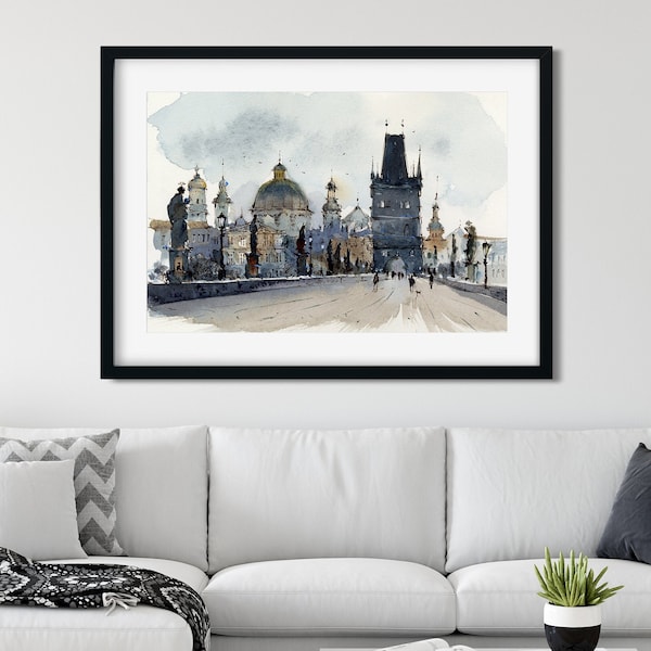 Prague Art Print, Art mural tchèque, Pont Charles, Art imprimable de voyage, Peinture à l'aquarelle, Europa, Téléchargement numérique