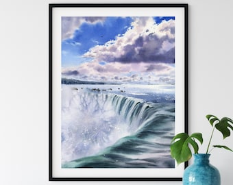 Niagara Falls Watercolor Art Print: American Falls, Ontario Travel Poster