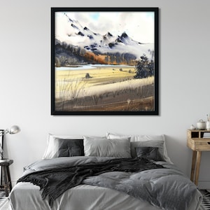Watercolor Mountain Scene Art Print: Turquoise River Landscape