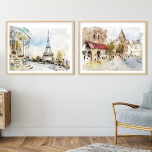 Elegant French Watercolor Art Prints - Paris Giclee Set Of 2 Piece