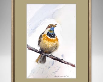 鳥の絵、動物アート、子供部屋アート、オリジナル、鳥、水彩画