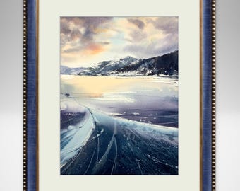 冬の風景 オリジナル水彩画 冬の水彩画 雪景色 木々 凍った川 - Etsy 日本