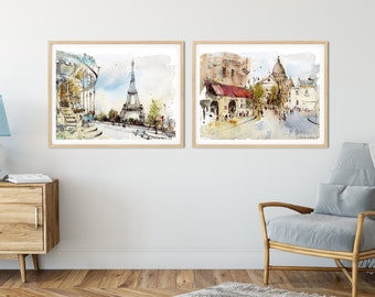 Elegant French Watercolor Art Prints - Paris Giclee Set Of 2 Piece