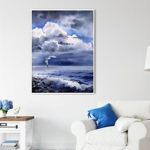 Watercolor Seagull Seascape Art Print: Coastal Fine Art