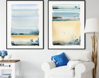 Set of 2 Abstract Beach Prints, White Sand Wall Art, Sea House Decor, Contemporary Ocean Sea Coastal Canvas Art