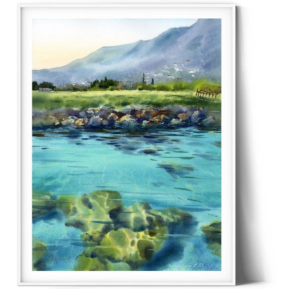 写実的な海景水彩画「海岸にて #4」 - Etsy 日本