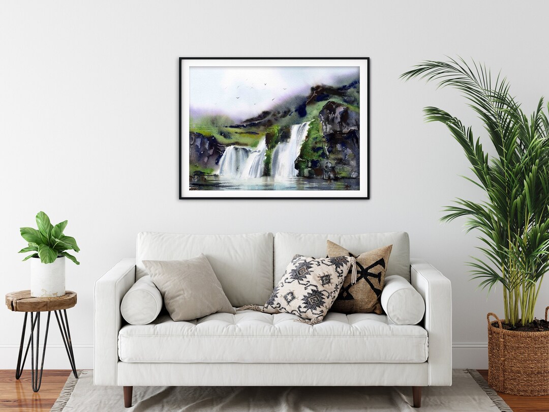 Icelandic Waterfall Art Print - Nature-inspired Wall Decor - Modern ...