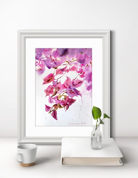 オリジナルブーゲンビリア水彩画：抽象的な花の芸術（9 x 12インチ