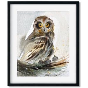 Original Wild Bird Painting - Owl in the Nest - 6x8 in, Gift For Mom
