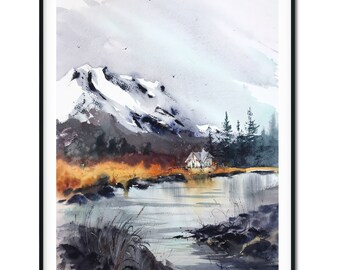 オリジナル水彩画：秋の川の風景画（12×16インチ） - Etsy 日本