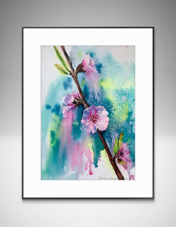 Original Watercolor Painting: Blooming Almond Flowers