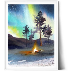 Magical Northern Lights Wall Art - Aurora Borealis Watercolor Print for Home Decor and Gift Giving