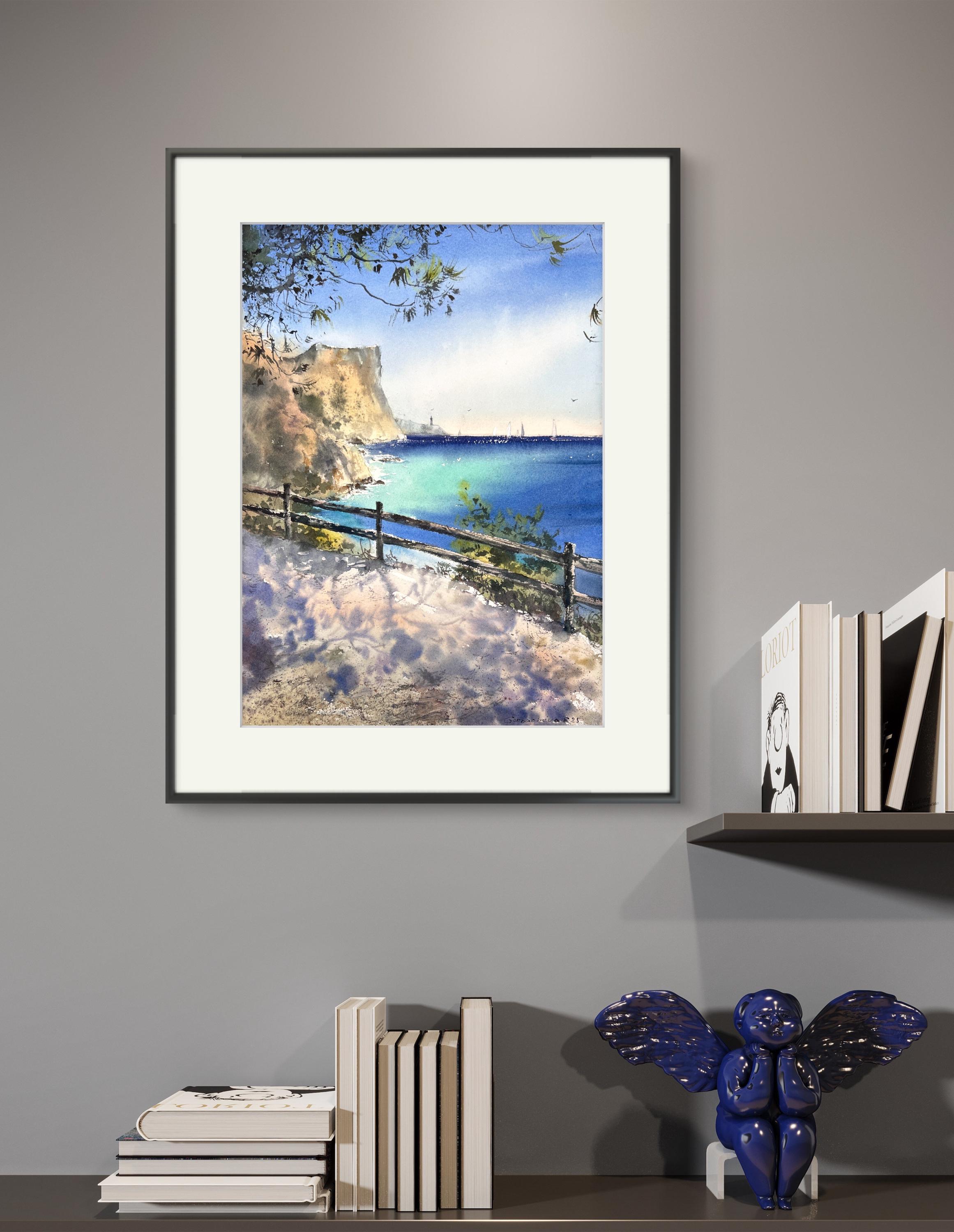オリジナルの海景水彩画：海岸の壁飾り、ビーチの装飾 - Etsy 日本