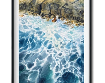 Ocean Wave Painting, Watercolor Original Artwork, Sea Art, Seaview, Hand-painted Seascape, Coastal Wall Decoration