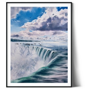 Dipinto originale ad acquerello delle cascate del Niagara, splendido paesaggio con cascata, decorazione da parete con natura, regalo per viaggiatori