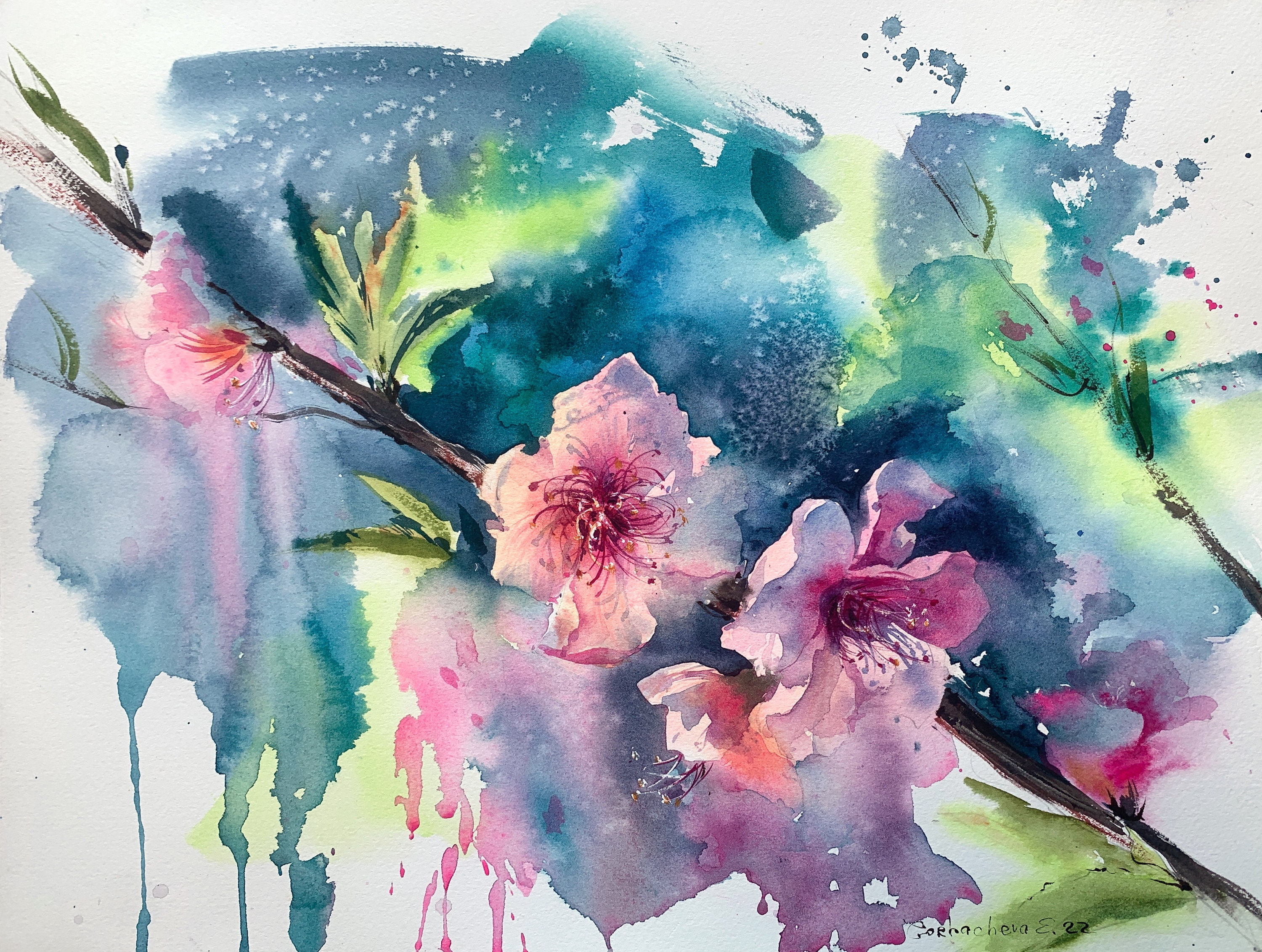 Aquarelle Original Painting, Watercolor Flowers Painting, Abstract Floral  Painting, Original Watercolor Botanical, Aquarelle Painting - Watercolor