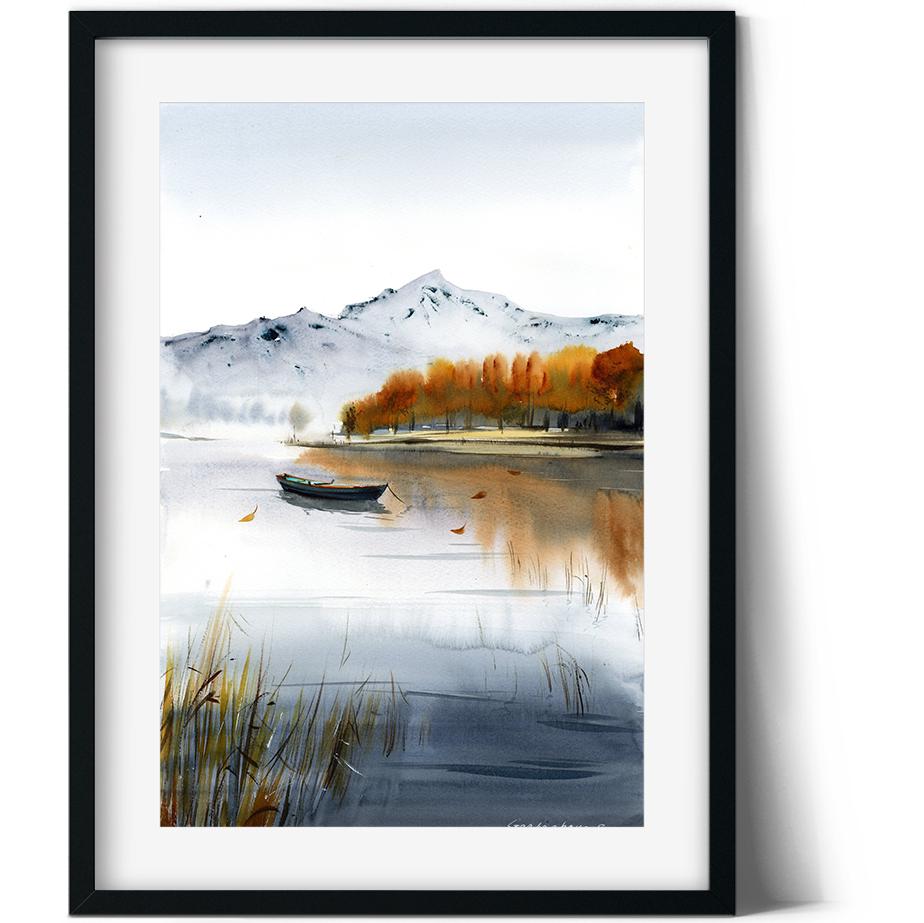 オリジナル水彩画：秋の山岳風景画（11 x 16インチ） - Etsy 日本