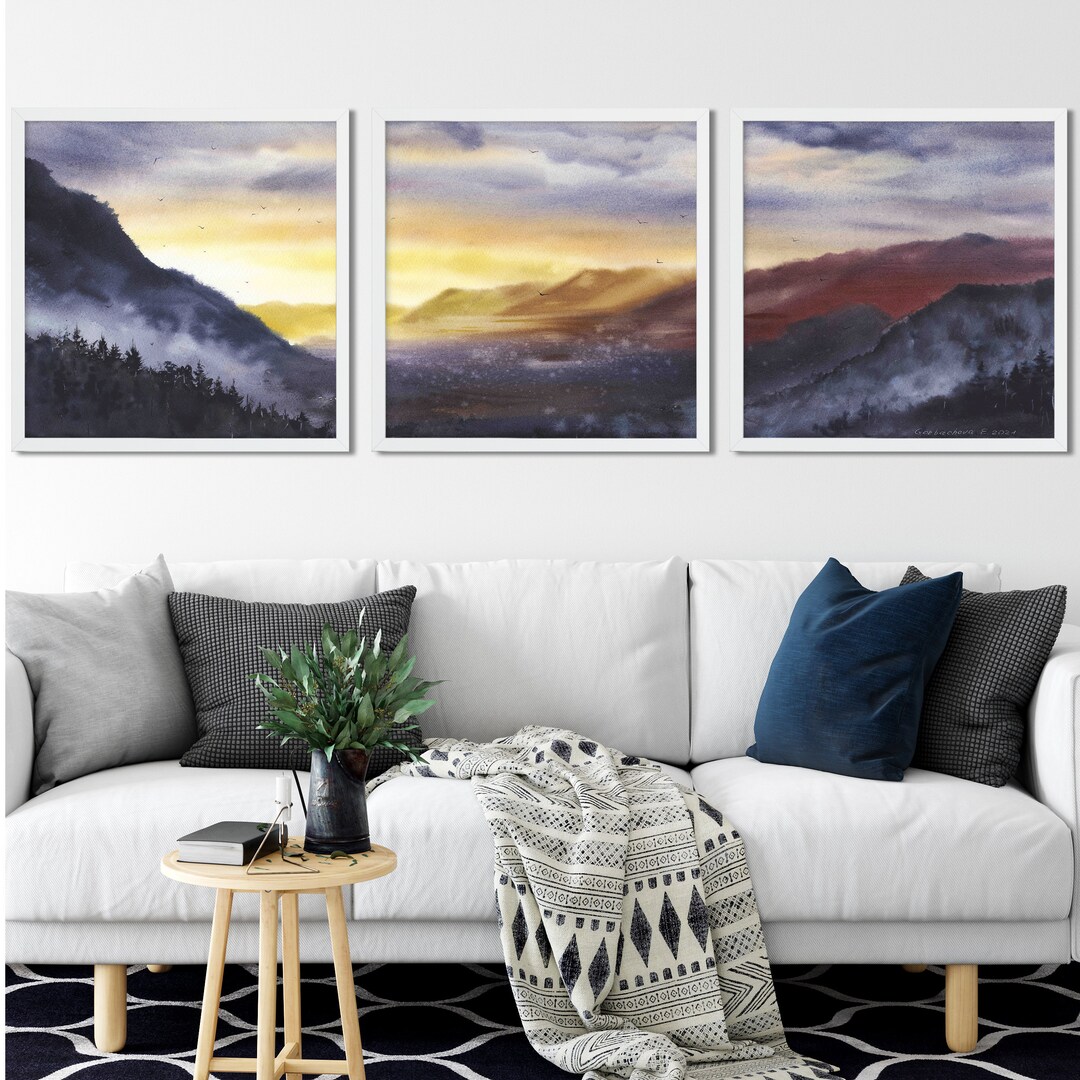 Mountain Landscape Art Set: Purple Hills Watercolor Giclee Prints - Etsy