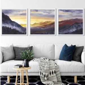 Mountain Landscape Art Set: Purple Hills Watercolor Giclee Prints