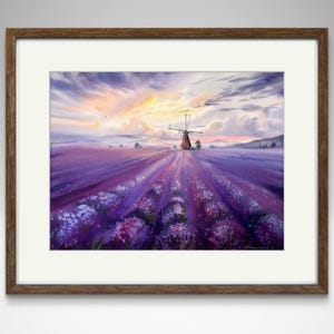 Lavender Field Watercolor Painting: Dreamy Purple Landscape Art (16x12 in)