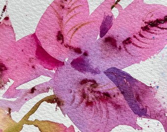 オリジナルブーゲンビリア水彩画：抽象的な花の芸術（9 x 12インチ