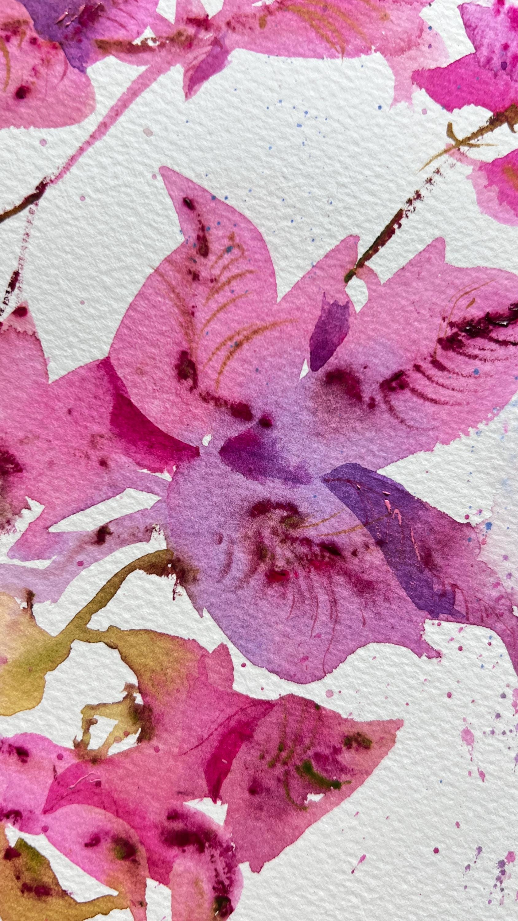 オリジナルブーゲンビリア水彩画：抽象的な花の芸術（9 x 12インチ