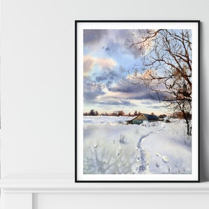 Cozy Winter Farmhouse Art | Rustic Snowy Landscape Print | Country Home Decor