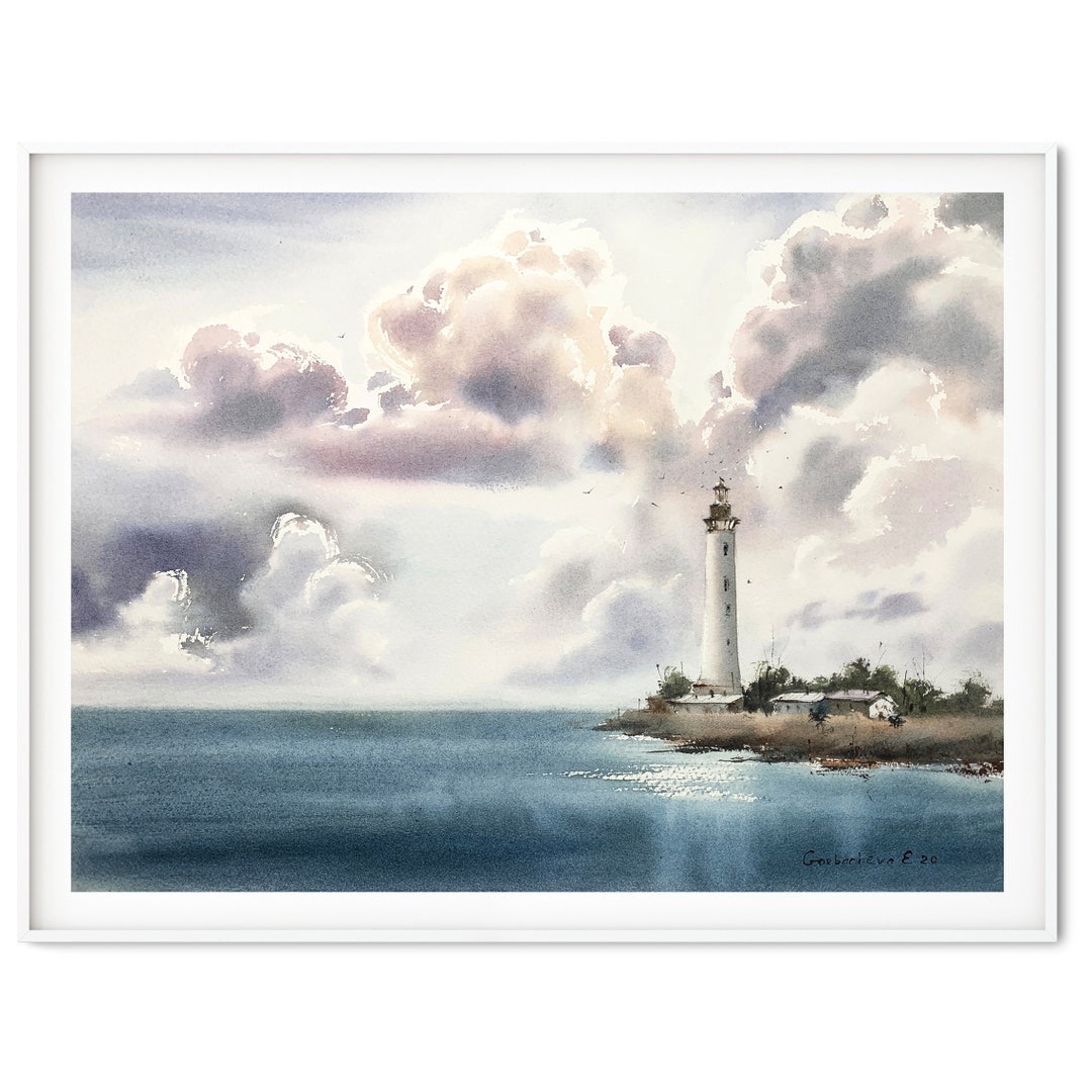 Lighthouse Watercolor Wall Art Print - Coastal Decor, Tropical Beach ...