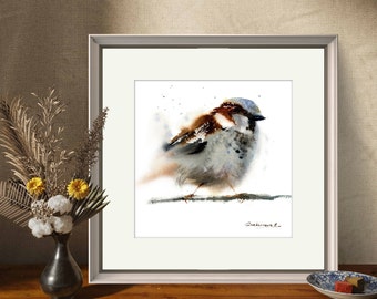 Sparrow Watercolor Painting: Songbird Art Print, Bird Watcher Gift