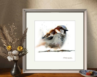 Sparrow Painting, Bird Watercolor Art Print, Little Songbird Wall Art, Animals Poster, Bird Watcher Gift