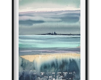 Abstract City Painting, Original Watercolor, Skyline St Petersburg, Mirage Cityscape Wall Art, Gift