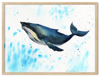 Whale Nursery Decor - Adorable Humpback Whale Watercolor Print