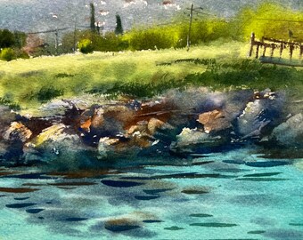 写実的な海景水彩画「海岸にて #4」 - Etsy 日本